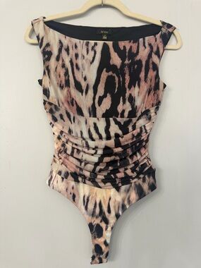 AFRM Women’s Small Leopard Print Boatneck Ruched Side Bodysuit